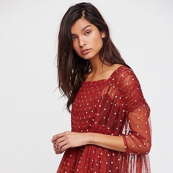 FREE PEOPLE Maroon Sheer Polka Dot Saya Tunic - Picture 7 of 7